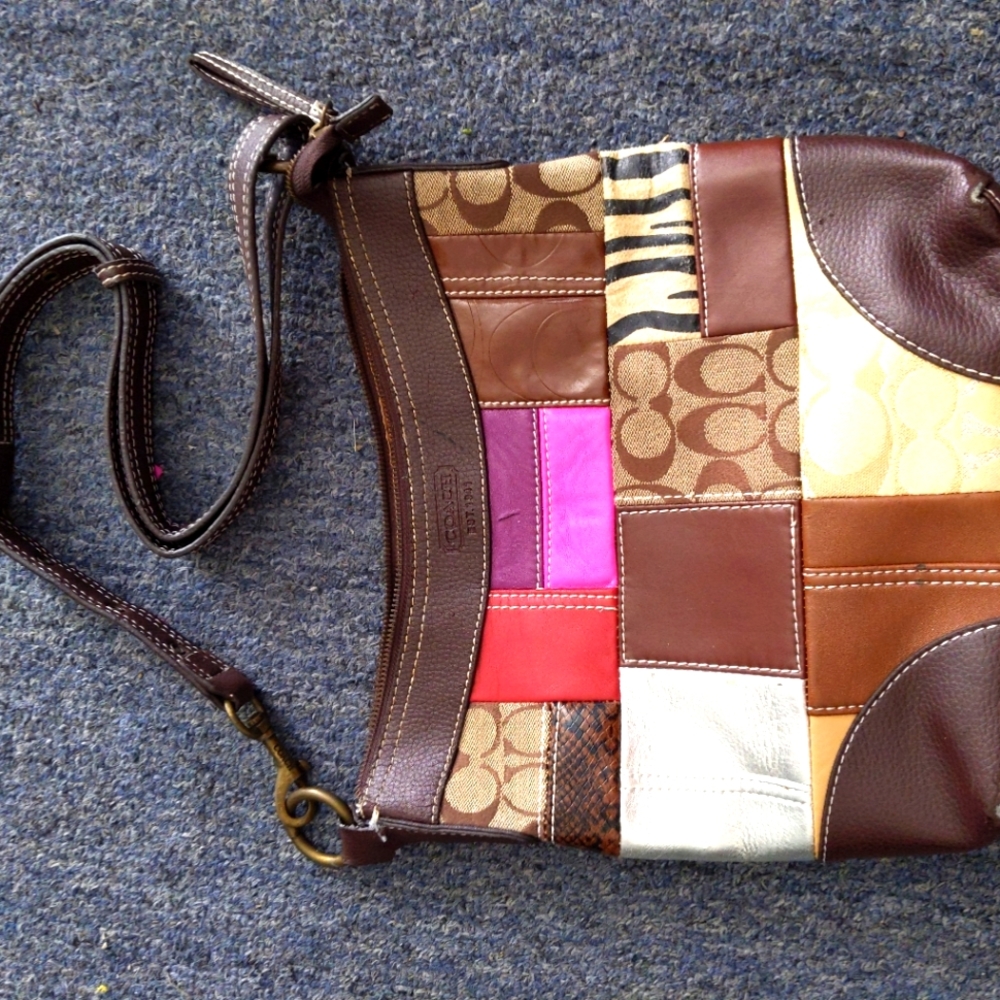 Used multicolor patchwork Coach purse